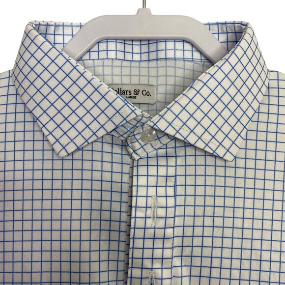 Collars & Co Polo Shirt Mens L Blue Check Golf Preppy Stretch Dress Collar NWT - Picture 1 of 9
